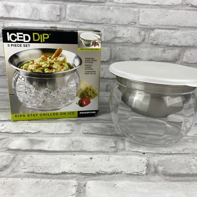Prodyne Iced Dip 3 Piece Set Stainless Steel Serving Bowl With Lid Party New  - Image 1 of 3