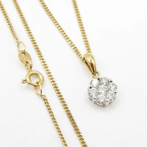 18ct Gold Diamond Cluster Pendant Necklace with Chain 4.45g - #247 - Picture 1 of 5