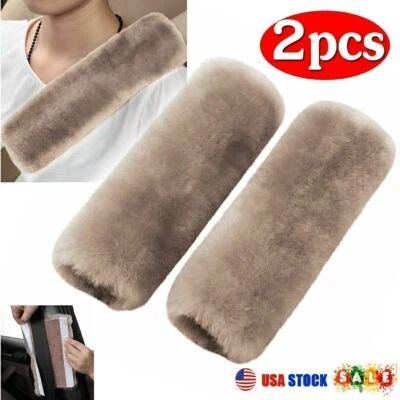 2Pcs Car Seat Belt Cover Soft Shoulder Pad Khaki - Image 1 of 4
