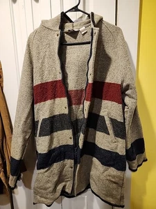 Vintage 80er Woolrich Azteken Wolldecke Mantel Jacke Damen Lrg USA grau gestreift Kapuze - Bild 1 von 10