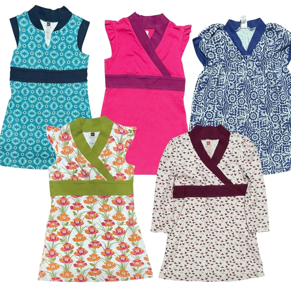 Lote de 5 Vestidos Niñas Colección Tea Talla 3 Algodón Floral Artístico Manga Larga/Corta Foto 1 de 4