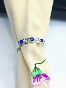 Platinum 5-Stone Ceylon Sapphire Diamond Ring Gem-Lock .60ct F VS2 Custom - Picture 1 of 10