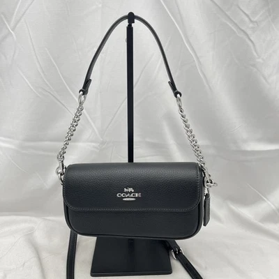 Coach Womens Hailey Flap Shoulder Crossbody Bag Pebble Leather CAN72 Black - Image 1 of 4