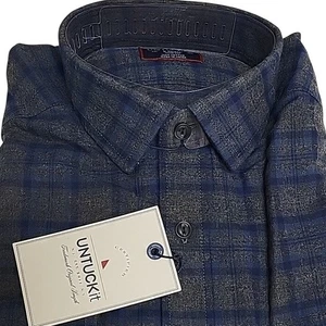 Camisa UNTUCKit Macari Para Hombre XS Calce Ajustado Azul Franela a Cuadros Manga Larga Abotonada - Imagen 1 de 6