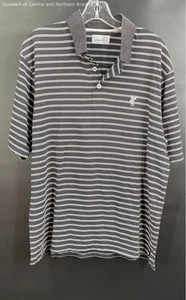 Ashworth Black White Striped Short Sleeve Spread Collared Polo Shirt Size L - Picture 1 of 5