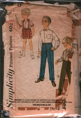 3215 Vintage Simplicity Sewing Pattern Boys 1960s Button Front Shirt Pants 4 OOP - Image 1 of 2