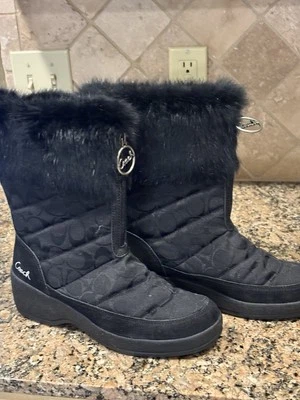 Botas de nieve Coach negras para mujer - talla 7,5 top de piel Foto 1 de 3