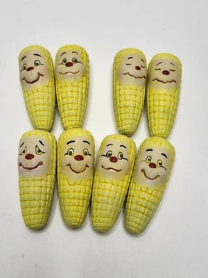 Набор из 8 декоративных фигурок антропоморфная керамическая кукуруза на початке 2,75 дюйма ручная роспись - Изображение 1 из 4