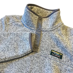 L.L.Bean Women's Sweater Knit Pullover Gray Fleece Quarter Snap Mock Neck S - Picture 1 of 7