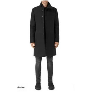 All Saints Men's Malto Long Wool Coat in Black Size 38 (Medium) - Picture 1 of 4