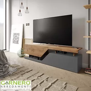 Mobile portatv design moderno 160x46cm 2 ante a vasistas rovere grigio MODESTA - Foto 1 di 3