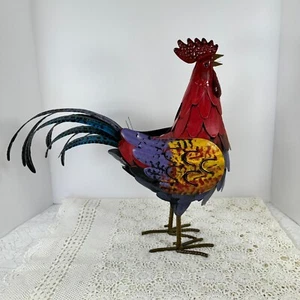 "Estatua de gallo cantor de metal pintado colorido 16"" de alto" - Imagen 1 de 10