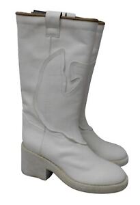 MM6 MAISON MARGIELA Ladies White Leather Mid Calf Cowboy Boots UK4 NEW RRP690
