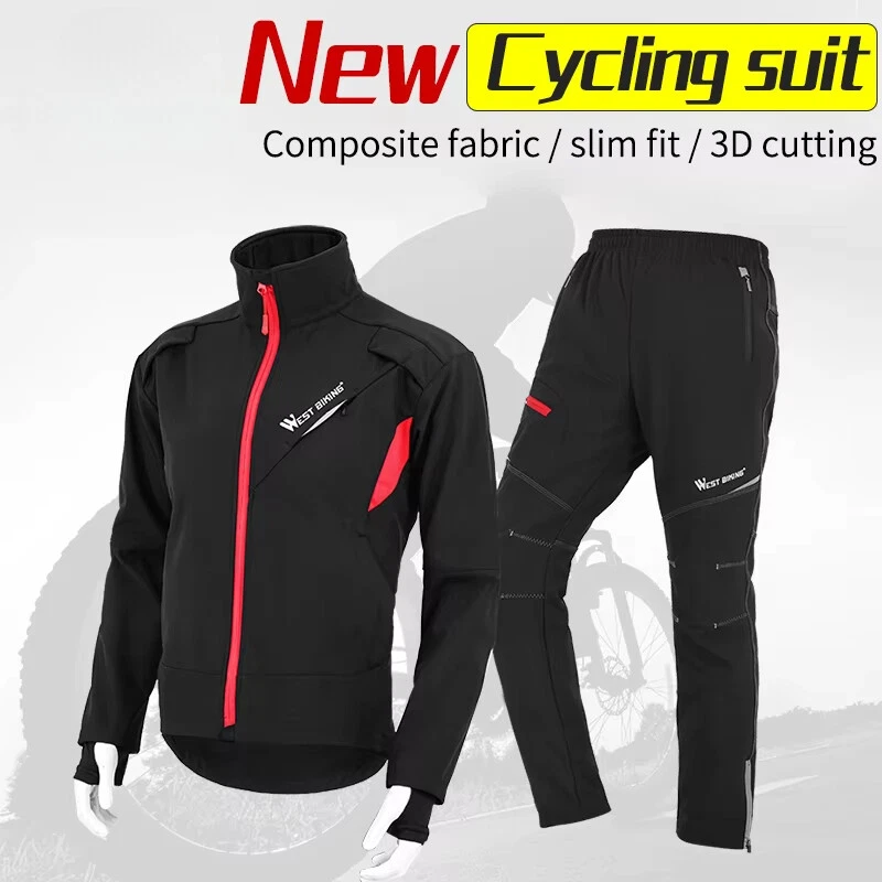 Conjunto de Jaqueta Masculina Inverno MTB Bicicleta de Estrada Temperatura À Prova de Vento FleeceBike - Imagem 1 de 4