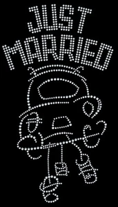 Hot fix diamante just married transfer hot iron on motif for t-shirts bags -sty4 - Picture 1 of 1