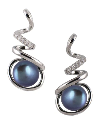 orecchini barretta argento rodiato 925 bluamante perla coltivata nera grigio - Immagine 1 di 3