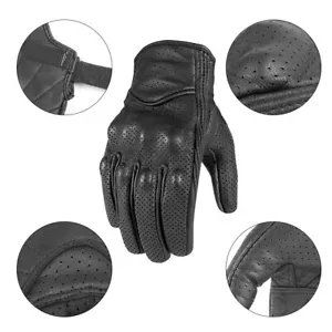 Touch Screen Perforated Leather Motorcycle Full Finger Gloves Motorbike Racing - Bild 1 von 20