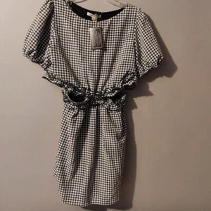 NWT Women's LALAVON 2 Piece Ruffle Gingham Black & White Dress Size Large - Picture 1 of 10