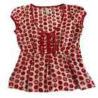 Anthropologie ODILLE Red and White Top Size 2 Retro Style Blouse Cap Sleeves