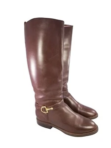 VTG NINE WEST GISELLE TALL RIDING EQUESTRIAN horsebit BROWN LEATHER BOOTS 8 N - Picture 1 of 12