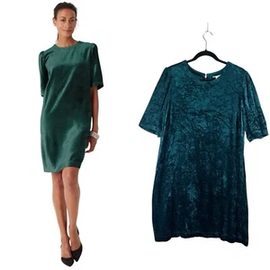 J Jill Puff Sleeve Womens Dress Green Holiday Velvet Relaxed Keyhole Short Sleev - Picture 1 of 13