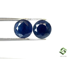 9 mm Certified Natural Blue Sapphire Round Cut Pair 6.91 CTS Untreated Gemstones - Picture 1 of 7