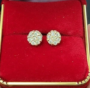 DEAL! 1.00CT NATURAL  DIAMONDS CLUSTER FLOWER ICED OUT STUDS IN 10K GOLD 7.6MM - Picture 1 of 7