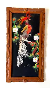 Bird Feather Folk Art Framed Picture Vintage Mexico - Picture 1 of 6