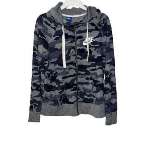 Nike Womens Medium Blue Camo Print Lightweight Zip Hoodie Jacket - Picture 1 of 5