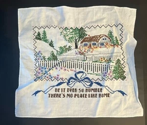 Muestreador de casa de tela punto de cruz bordado vintage hecho a mano NO PLACE LIKE HOME - Imagen 1 de 4