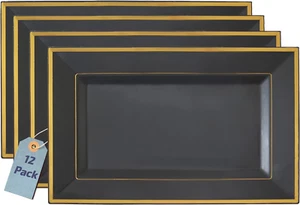 - 12 Pack Black Plastic Serving Tray Plastic for Party, 14" X 7.5" Platters for - Picture 1 of 6