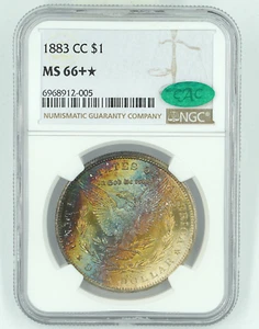 1883-CC NGC & CAC MS66+* Star Morgan Silver Dollar Rainbow Toning - Picture 1 of 3
