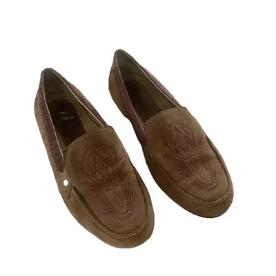 Hush Puppies Womens Flats Size 7.5 W Brown Suede Slip On Loafers Embroidered - Image 1 of 4