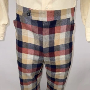 Vintage Thomson Pants Mens 40 29 Disco Mod Hippie 60s 70s Plaid Wide Flare Leg - Picture 1 of 20