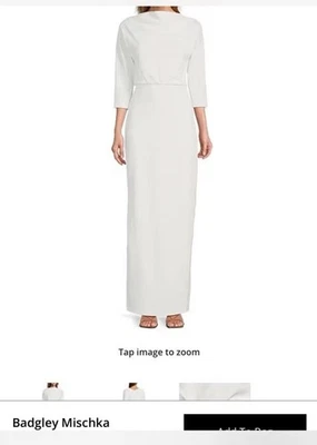 Badgley Mischka Women's White Elegant 3/4 Long Sleeve White Gown - Image 1 of 4
