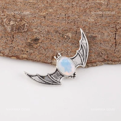 Argento Sterling Milky Opale Gemma Ottobre Birth Halloween Unico Moglie Ciondolo - Immagine 1 di 4