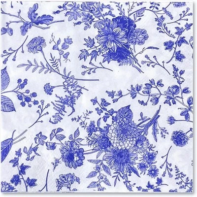 25Pcs Blue Floral Cocktail Napkins - Blue and White Toile Paper Napkins for Brid - Image 1 of 4