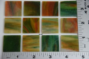 3123.30-12 WHITE, ORANGE OPAL, FOREST GREEN STREAKY 1"x 1" BULLSEYE GLASS 90 COE - Picture 1 of 2
