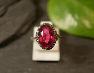 Anillo de plata 935 rojo ovalado Art Deco Art Deco defectuoso para aficionados - Imagen 1 de 13