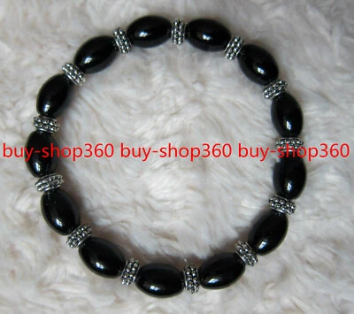 Natural 8x12mm Black Onyx Beads Bracelets With Tibetan Silver Spacers 7.5'' - Image 1 of 4