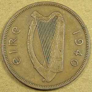 Ireland 1 Penny Bronze Coin, 1940 key date KM-11, Hen with Chicks, 30.9 mm 9.45g - Picture 1 of 2