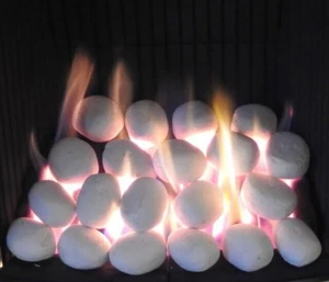 GAS FIRE REPLACEMENT PEBBLES 20 WHITE COALS STONES 60MM LIVING FLAME MADE IN UK - Picture 1 of 7