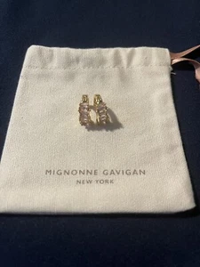 Mignonne Gavigan Stassi Crystal Hoops Pink 14k Gold Plated Brass .5" x .55" New - Picture 1 of 7