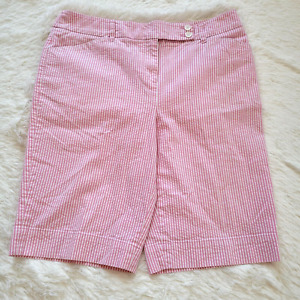 Jones New York Sport Shorts Size 12 Pink White Stripe Bermuda Stretch 12814