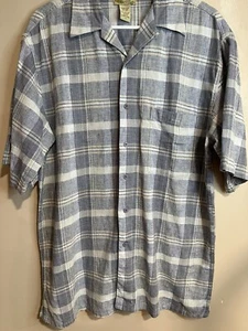 Islander Men’s Navy/Beige Plaid Button Up Linen/Cotton Shirt Size Large - Picture 1 of 5