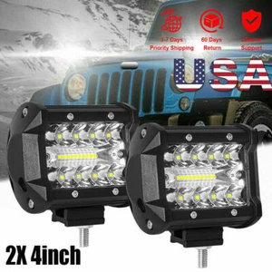 2x 4inch 400W LED Work Light Bar Flood Spot Combo Fog Lamp Offroad Driving Truck - Picture 1 of 12