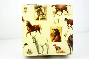 Wood handmade hinged medium storage/trinket box Horses animal design lined - Picture 1 of 8