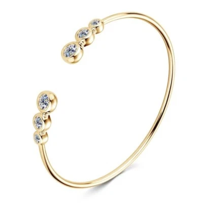 1ct Bangle Bracelet Cuff Yellow Gold Diamond Test Pass Lab-Created VVS1/D 17.3cm - Image 1 of 4