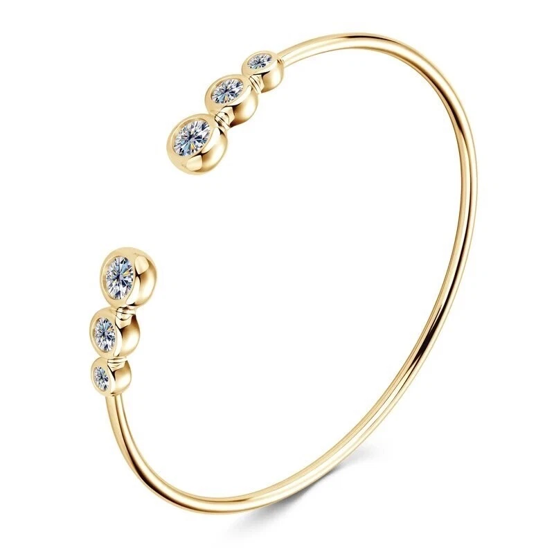 1ct Bangle Bracelet Cuff Yellow Gold Diamond Test Pass Lab-Created VVS1/D 17.3cm - Image 1 of 4