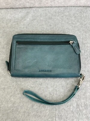 Levenger Leather Blue Wristlet Wallet Organizer Travel Bag Zip Around Strap - Image 1 of 4